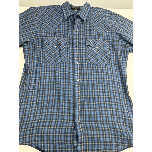 Dickson Jenkins Pearl Snap Shirt Mens Large Blue Plaid Long Sleeve Western Texas - Picture 2 of 12